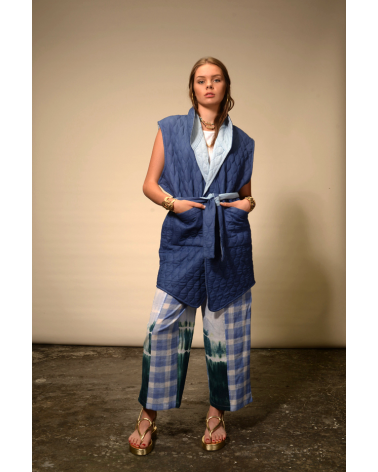 kimono bleu coton matelassé