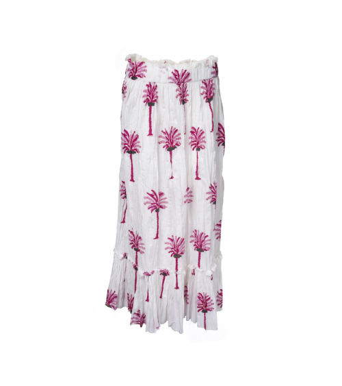 jupe longue avec des palmiers roses imprimés