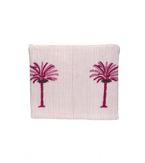 pochette matelassé avec des palmiers roses