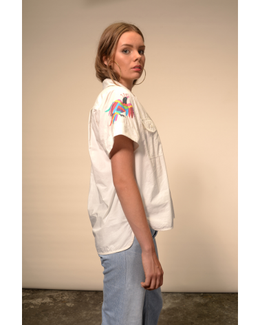 chemise blanche brodée oiseau