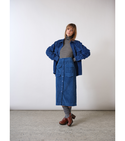bleu jupe longue en velours