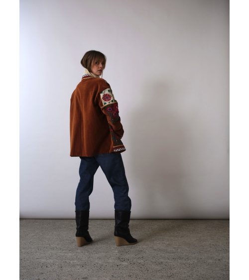 manteau court patchwork marron tabac