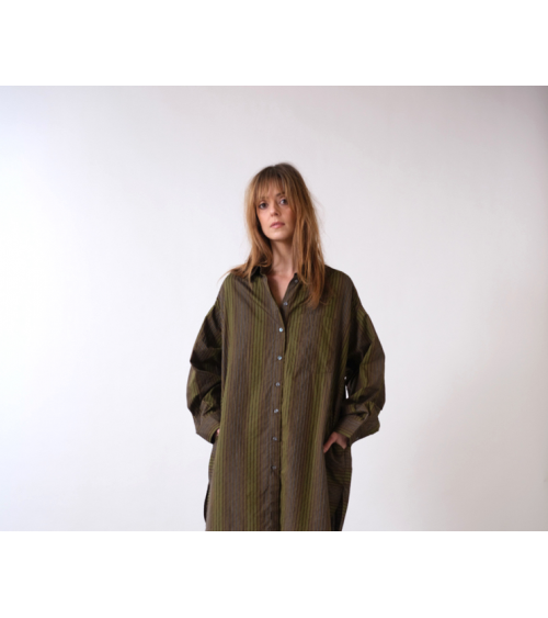 robe chemise à rayures kaki