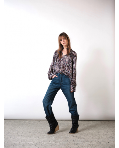 blouse grise imprimée persan seventies
