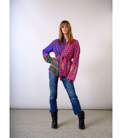kimono tissé rose fuchsia